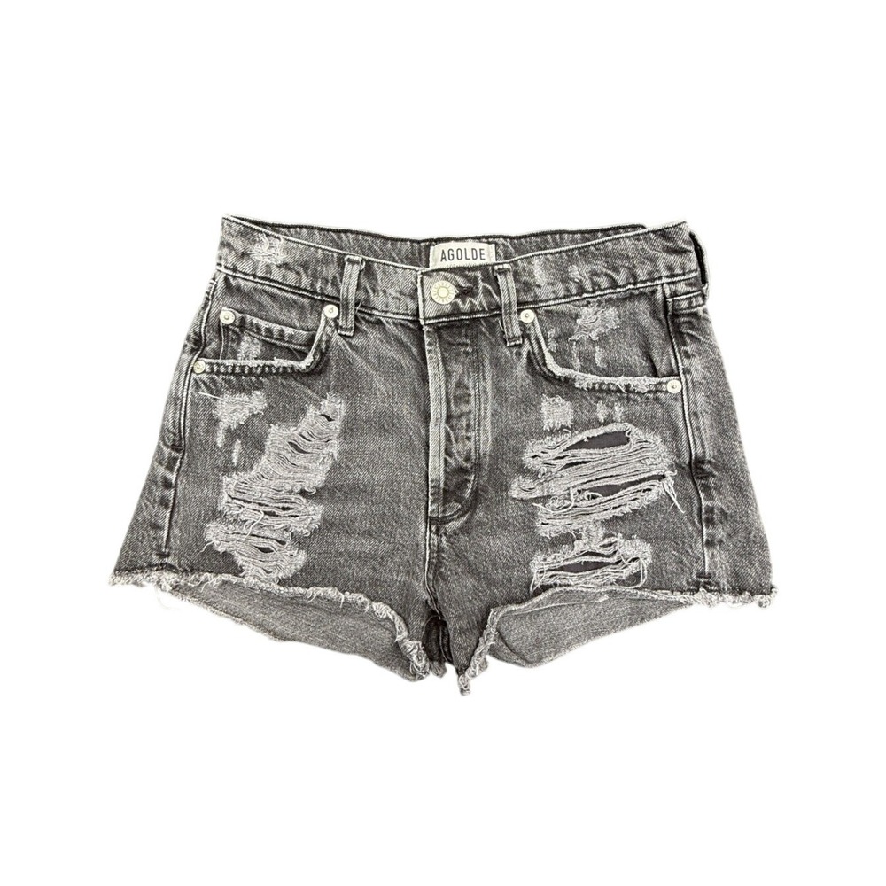 AGOLDE Jaden Denim Shorts Womens 24 Washed Black High Rise Distressed  Cut Offs
